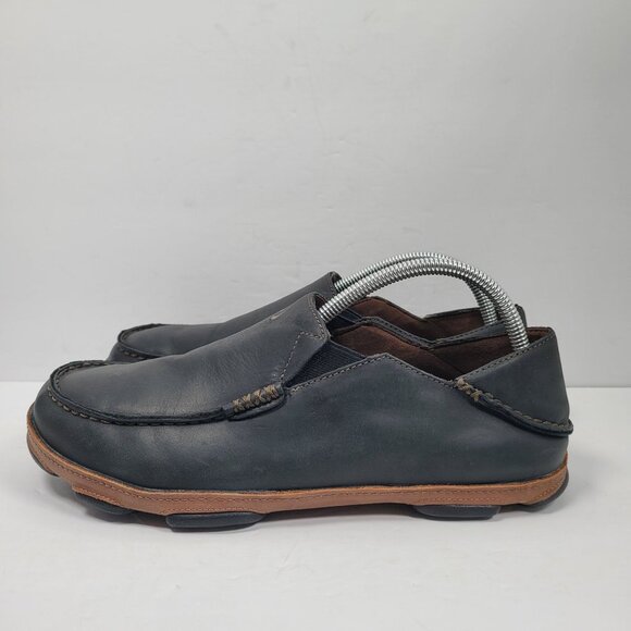 Olukai Men's Black Leather Slip-On Shoes 10128-4033 US Size 9.5 - Picture 2 of 8